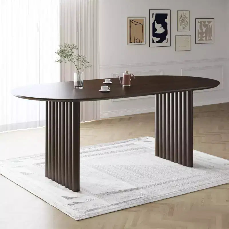 Tavolo da pranzo ovale in legno 79 x 33,5 Tavolo da cucina ovale in legno con piano antigraffio e gambe a strisce Tavolo moderno in stile rustico per soggiorno cucina Noce