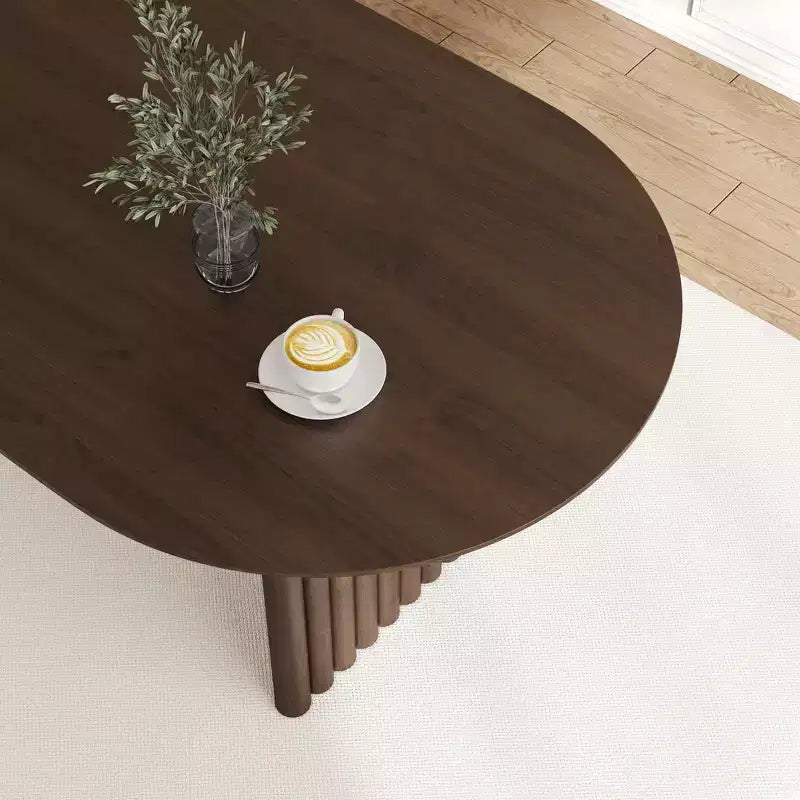 Tavolo da pranzo ovale in legno 79 x 33,5 Tavolo da cucina ovale in legno con piano antigraffio e gambe a strisce Tavolo moderno in stile rustico per soggiorno cucina Noce
