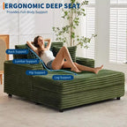 Chaise longue sovradimensionata da 54 pollici, divano letto imbottito con 4 cuscini e portabicchieri, comodo divano in velluto a coste per soggiorno e camera da letto, verde