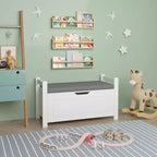 Cassa portagiochi per bambini, cassa portagiochi bianca per bambini e bambine, grande armadietto contenitore con panca con cuscino/coperchio a ribalta/cerniera di sicurezza