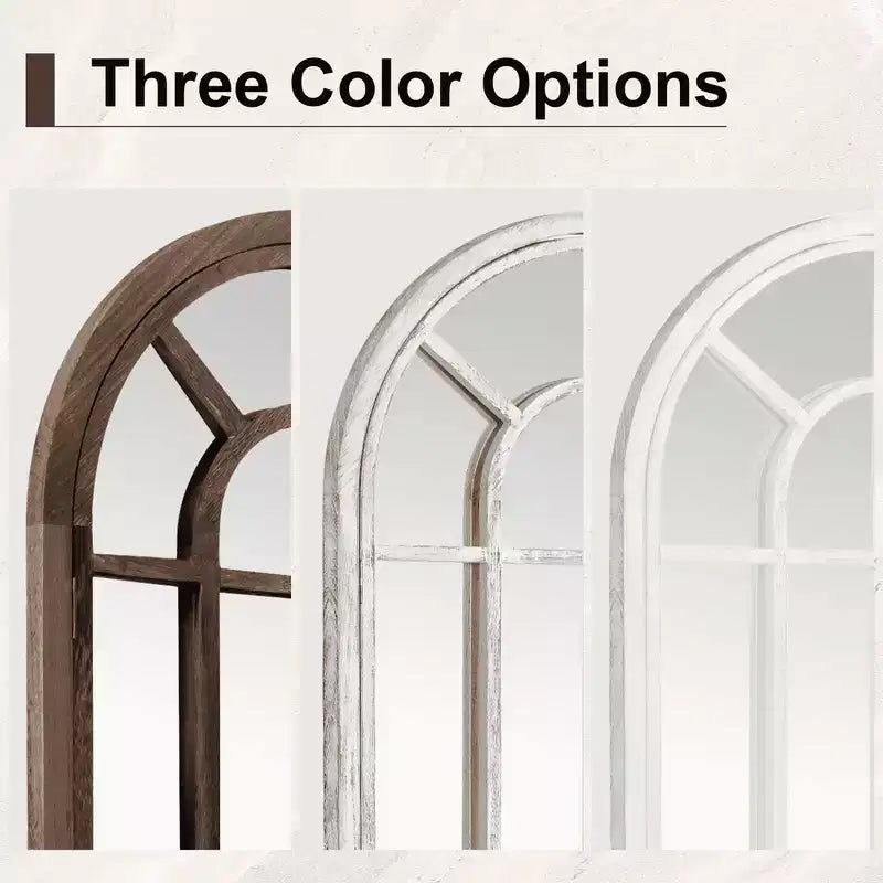 Specchio a figura intera Griglia in legno massello ad angolo retto ad arco 71x31x1 pollici Apribile Senza Supporto