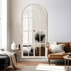 Specchio a figura intera Griglia in legno massello ad angolo retto ad arco 71x31x1 pollici Apribile Senza Supporto