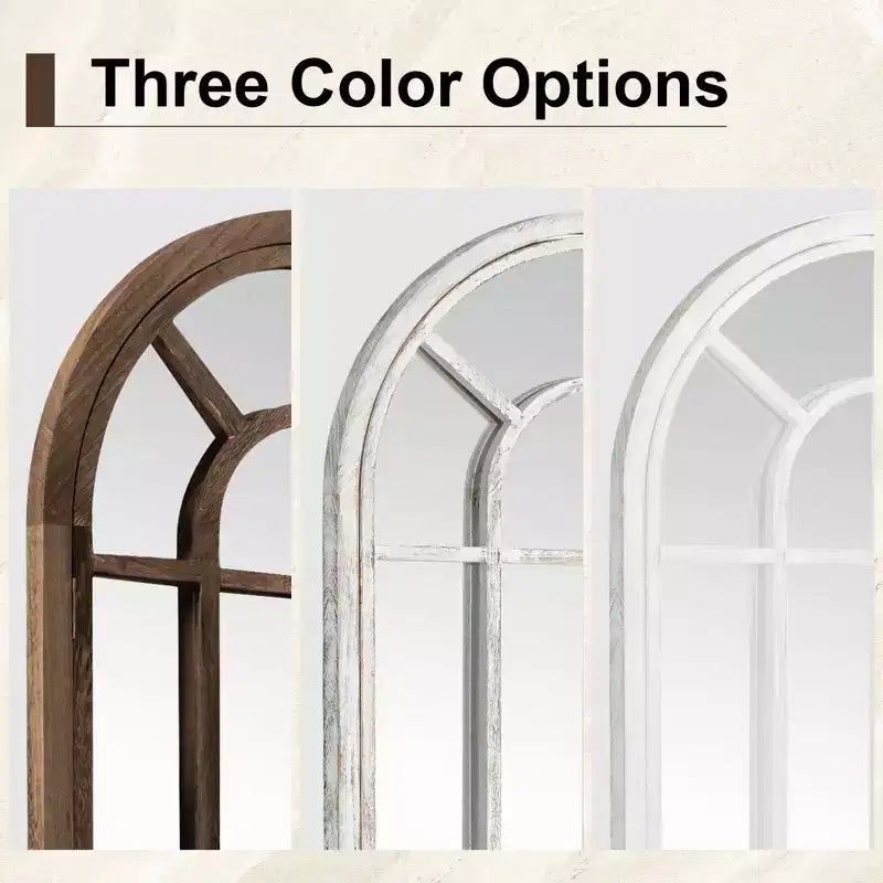 Specchio a figura intera Griglia in legno massello ad angolo retto ad arco 71x31x1 pollici Apribile Senza Supporto