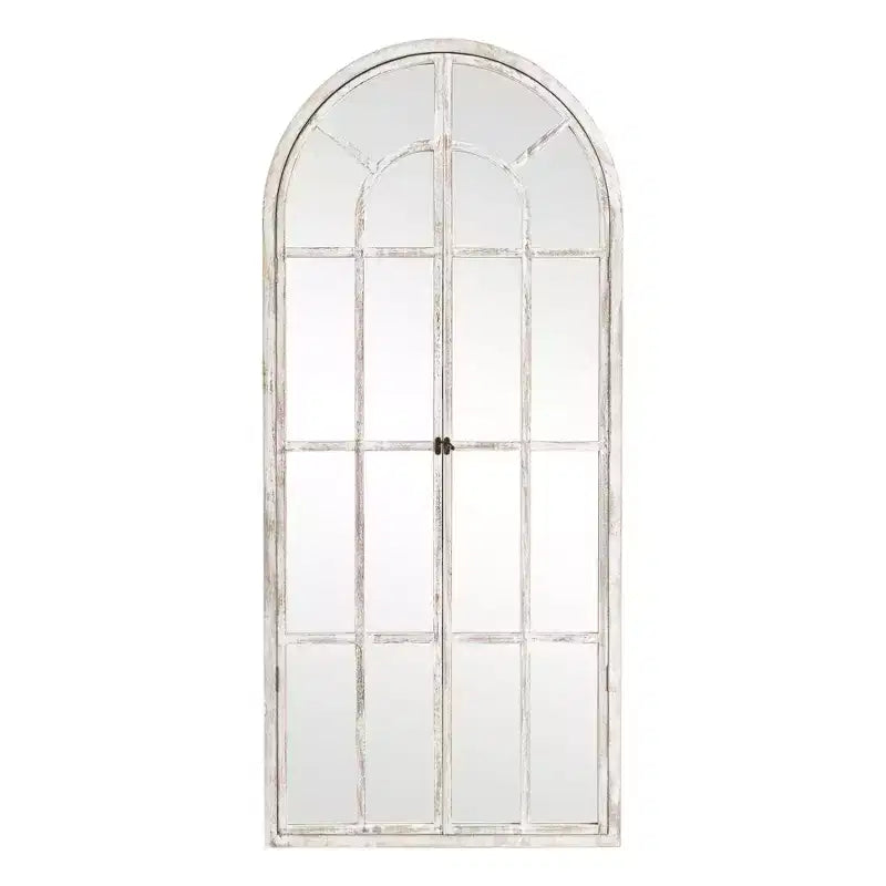 Specchio a figura intera Griglia in legno massello ad angolo retto ad arco 71x31x1 pollici Apribile Senza Supporto