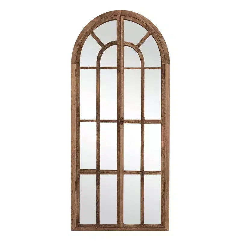 Specchio a figura intera Griglia in legno massello ad angolo retto ad arco 71x31x1 pollici Apribile Senza Supporto