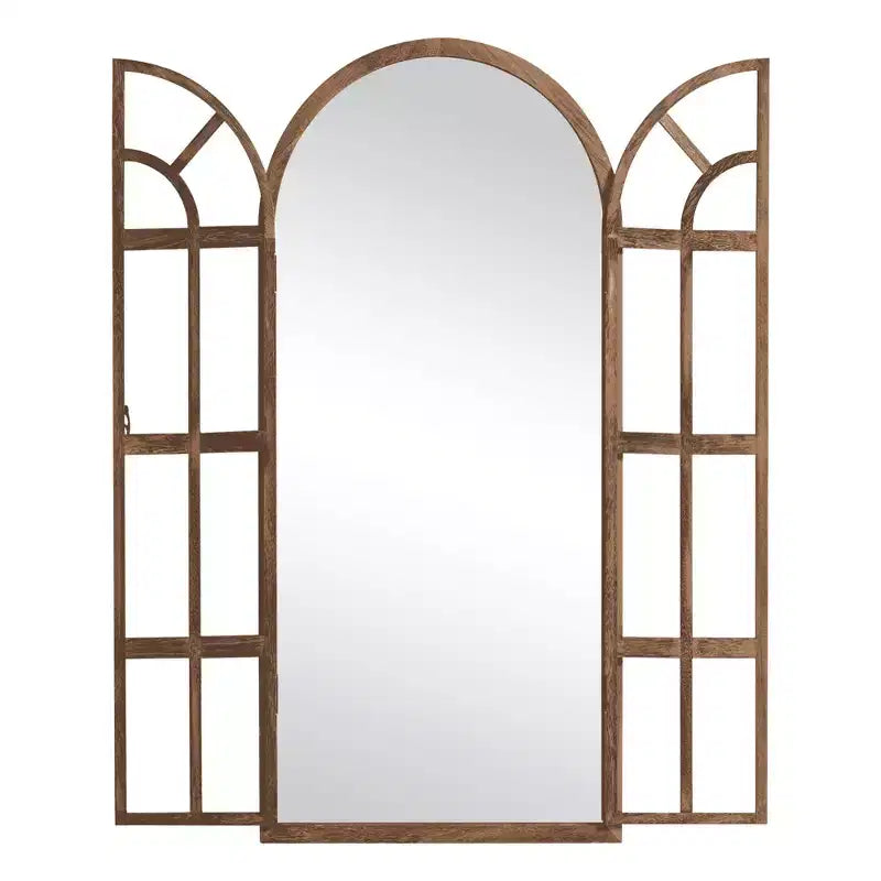 Specchio a figura intera Griglia in legno massello ad angolo retto ad arco 71x31x1 pollici Apribile Senza Supporto