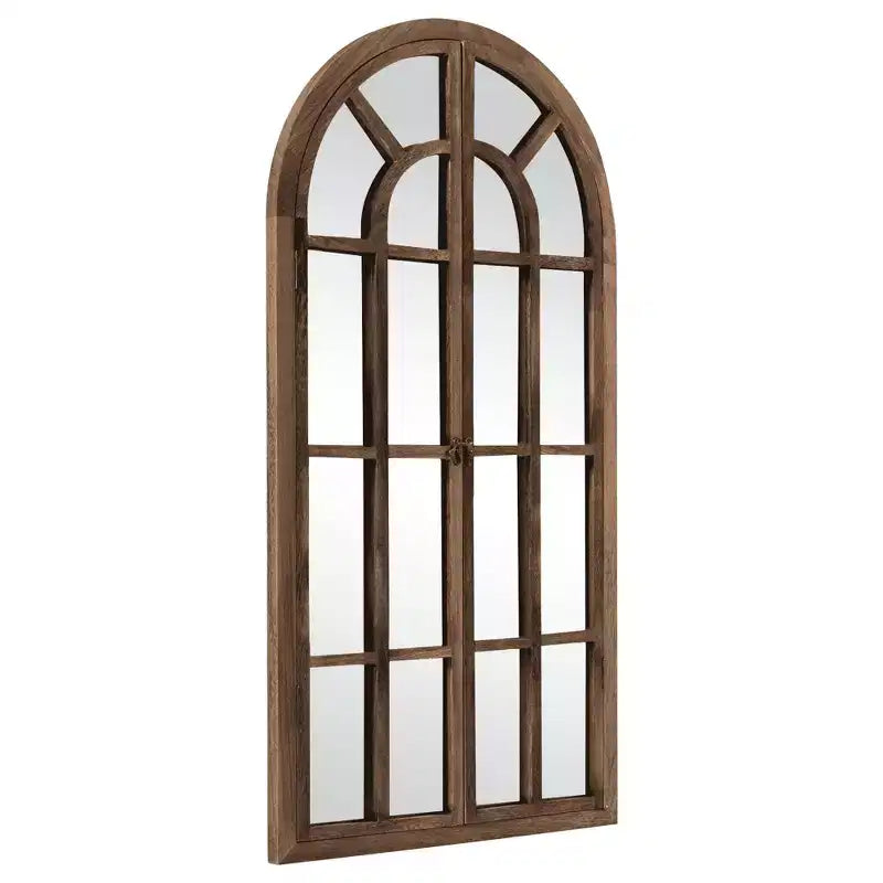Specchio a figura intera Griglia in legno massello ad angolo retto ad arco 71x31x1 pollici Apribile Senza Supporto