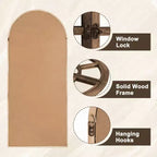 Specchio a figura intera Griglia in legno massello ad angolo retto ad arco 71x31x1 pollici Apribile Senza Supporto