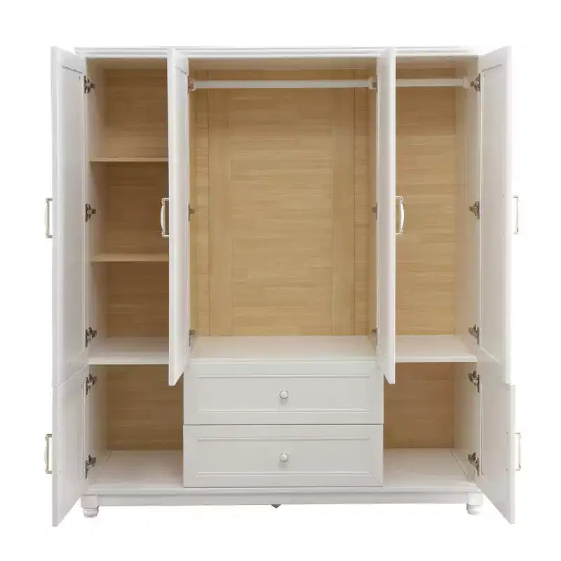 Armadio in legno bianco da 156 cm con 2 cassetti, asta appendiabiti e ripiani