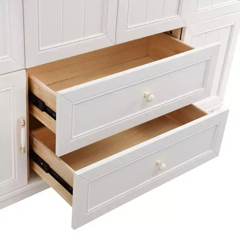 Armadio in legno bianco da 156 cm con 2 cassetti, asta appendiabiti e ripiani