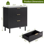 Cassettiera a 3 cassetti scanalata, comò in legno con contenitore, comodino moderno ampio con gambe e maniglie in metallo per camera da letto, soggiorno, corridoio