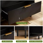 Cassettiera a 3 cassetti scanalata, comò in legno con contenitore, comodino moderno ampio con gambe e maniglie in metallo per camera da letto, soggiorno, corridoio