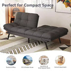 Divano Letto Futon 71", Accogliente Divanetto Trasformabile, Divano in Tessuto Lino con Schienale e Braccioli Regolabili per Soggiorno, Camera degli Ospiti - Grigio Chiaro