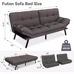 Divano Letto Futon 71", Accogliente Divanetto Trasformabile, Divano in Tessuto Lino con Schienale e Braccioli Regolabili per Soggiorno, Camera degli Ospiti - Grigio Chiaro