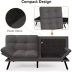 Divano Letto Futon 71", Accogliente Divanetto Trasformabile, Divano in Tessuto Lino con Schienale e Braccioli Regolabili per Soggiorno, Camera degli Ospiti - Grigio Chiaro