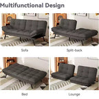 Divano Letto Futon 71", Accogliente Divanetto Trasformabile, Divano in Tessuto Lino con Schienale e Braccioli Regolabili per Soggiorno, Camera degli Ospiti - Grigio Chiaro