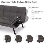 Divano Letto Futon 71", Accogliente Divanetto Trasformabile, Divano in Tessuto Lino con Schienale e Braccioli Regolabili per Soggiorno, Camera degli Ospiti - Grigio Chiaro