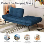 Divano Letto Futon 71", Accogliente Divanetto Trasformabile, Divano in Tessuto Lino con Schienale e Braccioli Regolabili per Soggiorno, Camera degli Ospiti - Grigio Chiaro