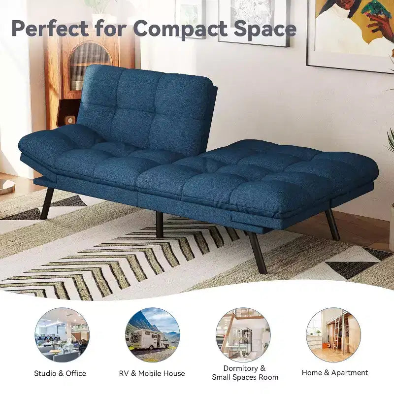 Divano Letto Futon 71", Accogliente Divanetto Trasformabile, Divano in Tessuto Lino con Schienale e Braccioli Regolabili per Soggiorno, Camera degli Ospiti - Grigio Chiaro
