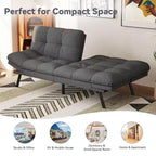 Divano Letto Futon 71", Accogliente Divanetto Trasformabile, Divano in Tessuto Lino con Schienale e Braccioli Regolabili per Soggiorno, Camera degli Ospiti - Grigio Chiaro