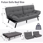 Divano Letto Futon 71", Accogliente Divanetto Trasformabile, Divano in Tessuto Lino con Schienale e Braccioli Regolabili per Soggiorno, Camera degli Ospiti - Grigio Chiaro