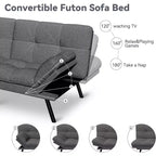 Divano Letto Futon 71", Accogliente Divanetto Trasformabile, Divano in Tessuto Lino con Schienale e Braccioli Regolabili per Soggiorno, Camera degli Ospiti - Grigio Chiaro