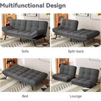 Divano Letto Futon 71", Accogliente Divanetto Trasformabile, Divano in Tessuto Lino con Schienale e Braccioli Regolabili per Soggiorno, Camera degli Ospiti - Grigio Chiaro