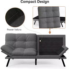 Divano Letto Futon 71", Accogliente Divanetto Trasformabile, Divano in Tessuto Lino con Schienale e Braccioli Regolabili per Soggiorno, Camera degli Ospiti - Grigio Chiaro