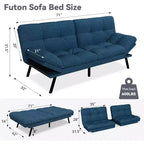 Divano Letto Futon 71", Accogliente Divanetto Trasformabile, Divano in Tessuto Lino con Schienale e Braccioli Regolabili per Soggiorno, Camera degli Ospiti - Grigio Chiaro