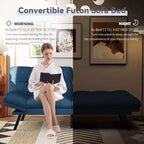 Divano Letto Futon 71", Accogliente Divanetto Trasformabile, Divano in Tessuto Lino con Schienale e Braccioli Regolabili per Soggiorno, Camera degli Ospiti - Grigio Chiaro