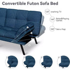 Divano Letto Futon 71", Accogliente Divanetto Trasformabile, Divano in Tessuto Lino con Schienale e Braccioli Regolabili per Soggiorno, Camera degli Ospiti - Grigio Chiaro