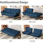Divano Letto Futon 71", Accogliente Divanetto Trasformabile, Divano in Tessuto Lino con Schienale e Braccioli Regolabili per Soggiorno, Camera degli Ospiti - Grigio Chiaro