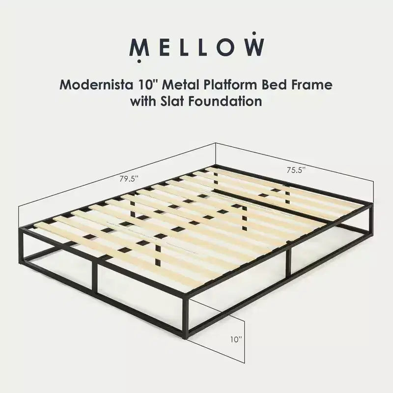 Struttura letto a piattaforma in metallo con base a doghe, King, Nero