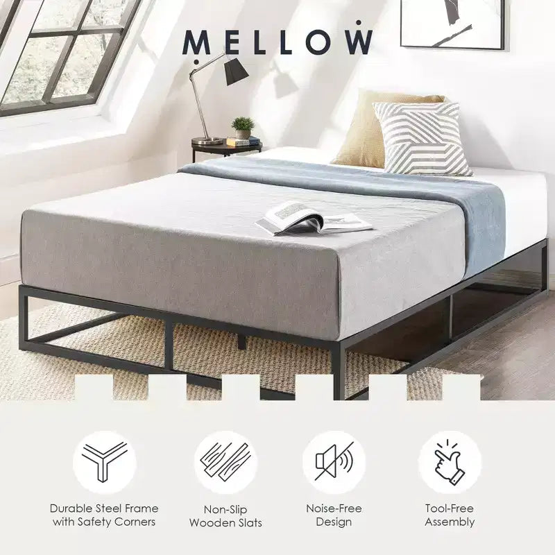 Struttura letto a piattaforma in metallo con base a doghe, King, Nero