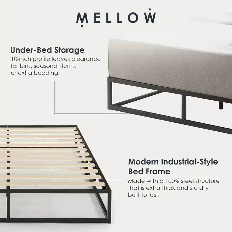 Struttura letto a piattaforma in metallo con base a doghe, King, Nero
