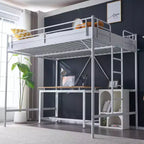 Letto a soppalco Full Metal per bambini, con scala a pioli piatta, nessuna molla richiesta, bianco
