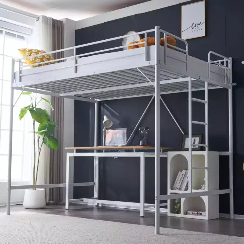 Letto a soppalco Full Metal per bambini, con scala a pioli piatta, nessuna molla richiesta, bianco