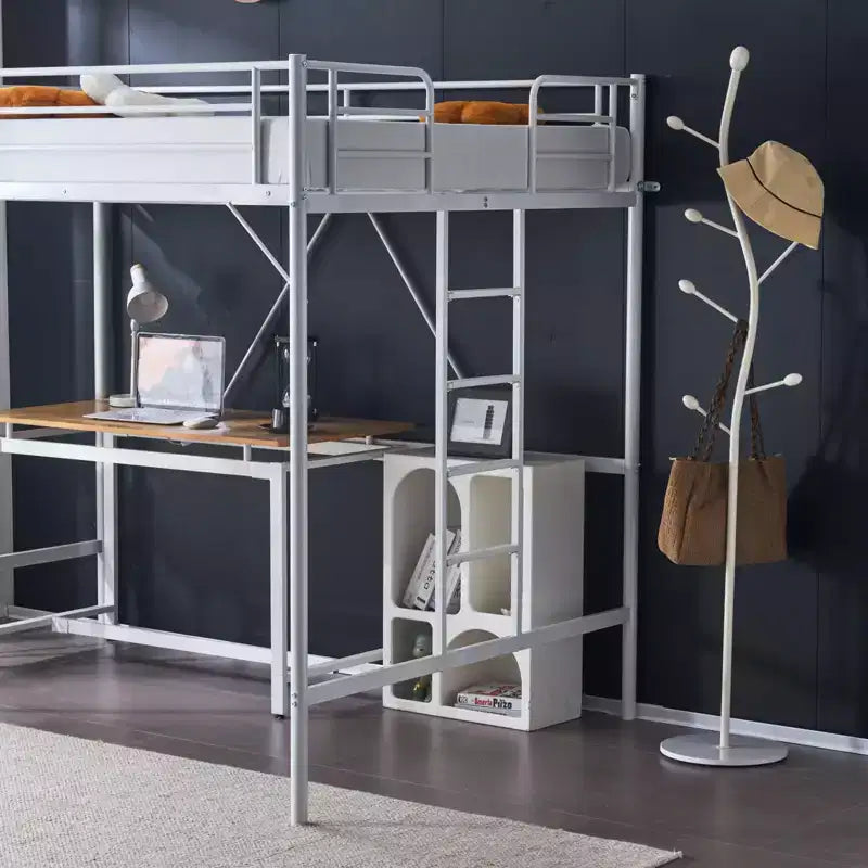 Letto a soppalco Full Metal per bambini, con scala a pioli piatta, nessuna molla richiesta, bianco