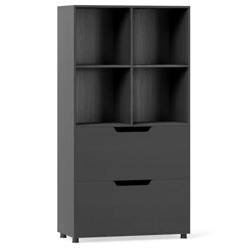 51 Scaffale a 5 livelli e 4 cubi con 2 cassetti per soggiorno, studio, ufficio, bianco/nero/grigio/naturale