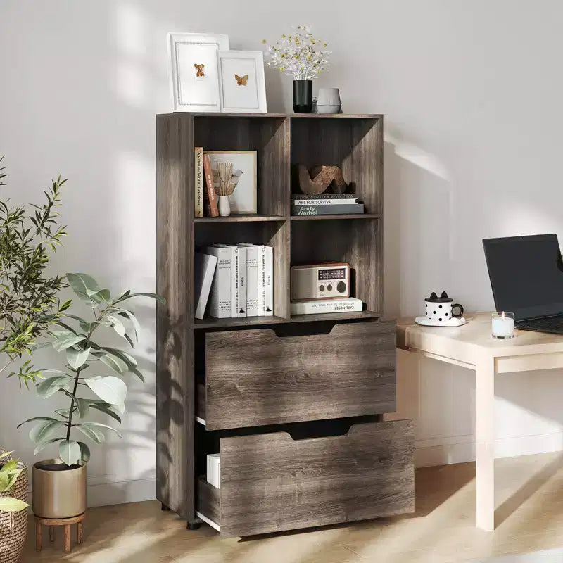 51 Scaffale a 5 livelli e 4 cubi con 2 cassetti per soggiorno, studio, ufficio, bianco/nero/grigio/naturale