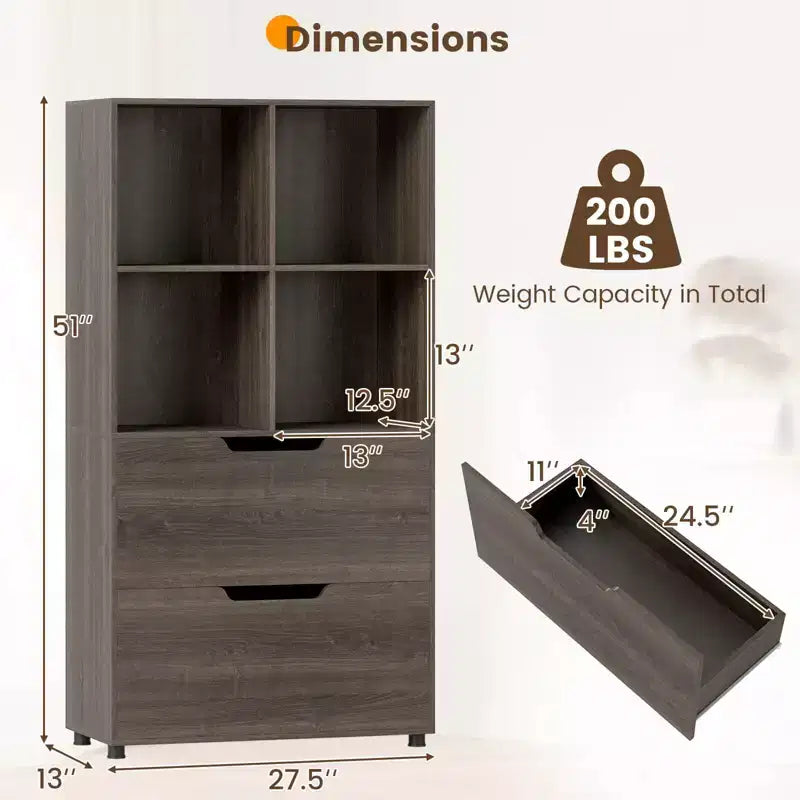51 Scaffale a 5 livelli e 4 cubi con 2 cassetti per soggiorno, studio, ufficio, bianco/nero/grigio/naturale