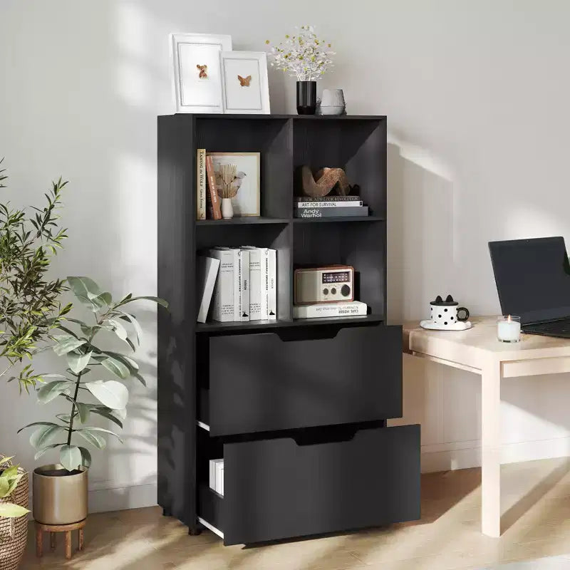 51 Scaffale a 5 livelli e 4 cubi con 2 cassetti per soggiorno, studio, ufficio, bianco/nero/grigio/naturale