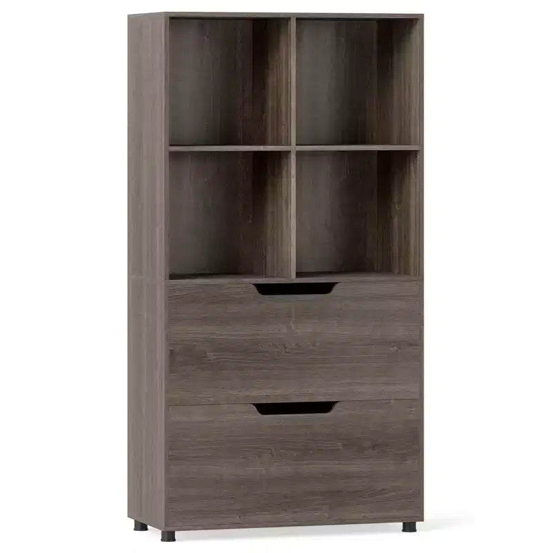 51 Scaffale a 5 livelli e 4 cubi con 2 cassetti per soggiorno, studio, ufficio, bianco/nero/grigio/naturale