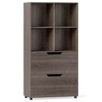 51 Scaffale a 5 livelli e 4 cubi con 2 cassetti per soggiorno, studio, ufficio, bianco/nero/grigio/naturale