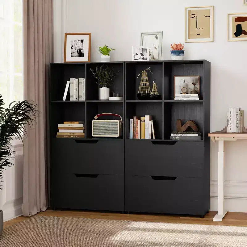 51 Scaffale a 5 livelli e 4 cubi con 2 cassetti per soggiorno, studio, ufficio, bianco/nero/grigio/naturale