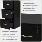 Classificatore a 3 cassetti con serratura, schedario verticale per ufficio per documenti in formato Lettera/Legale, organizer per archivio, nero