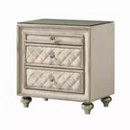 Comodino, 2 Cassetti, Vassoio Estraibile, Legno 27 Pollici, Velluto Beige