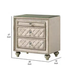 Comodino, 2 Cassetti, Vassoio Estraibile, Legno 27 Pollici, Velluto Beige