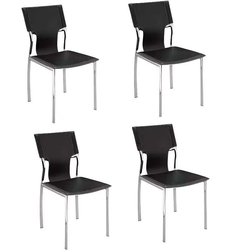 HomeRoots Set of Four Black and Silver Metal and Leather Partially Open Back Dining Side Chairs