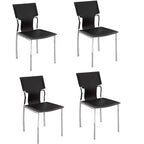 HomeRoots Set of Four Black and Silver Metal and Leather Partially Open Back Dining Side Chairs